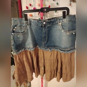 Y2K Fairy Iridescent Sequin Crest Denim Brown Tiered Skirt